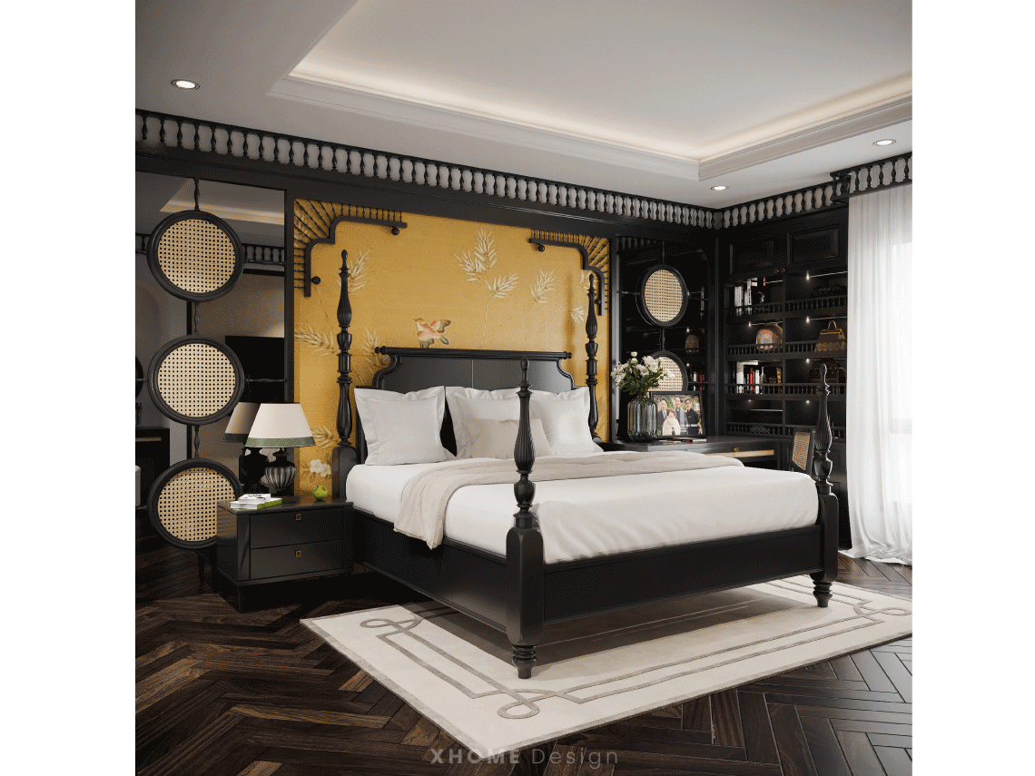 Mẫu phòng ngủ villa phong cách indochine