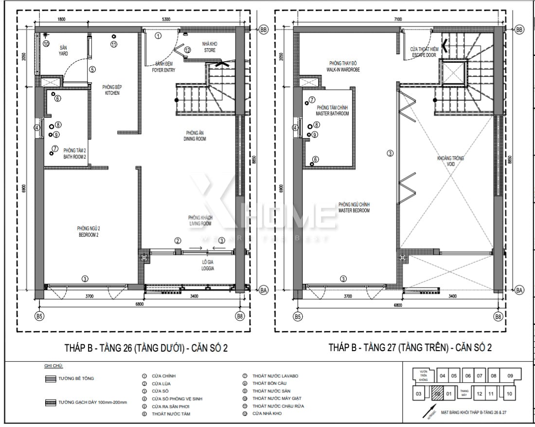 Bản vẽ mặt bằng bố trí công năng căn hộ Duplex