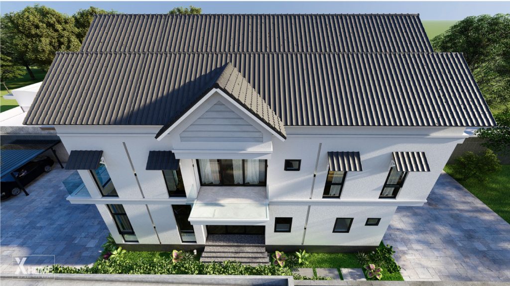 Mẫu nhà villa 2 tầng mái Thái hình chữ L