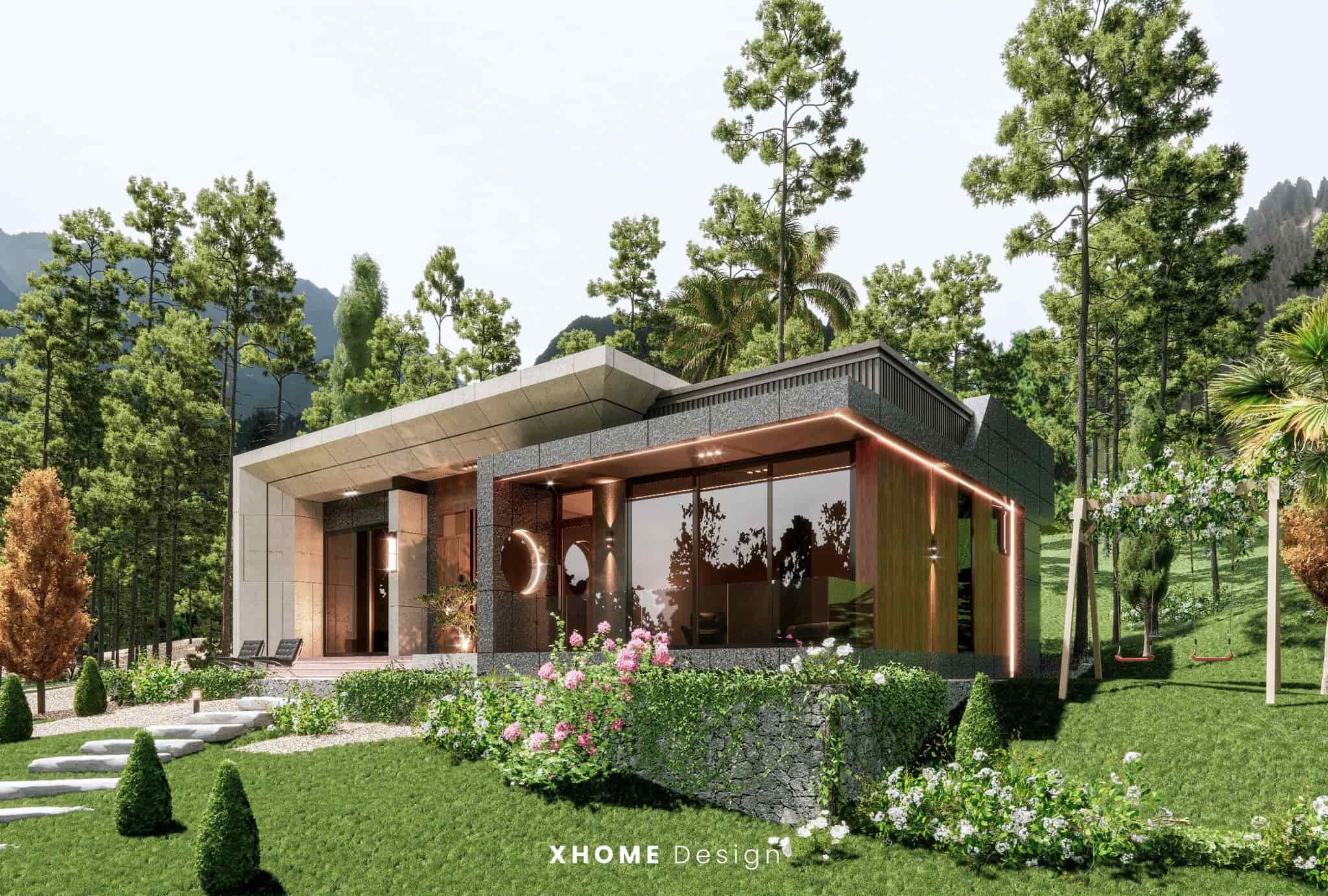 Thiết kế biệt thự mini đẹp, tiện nghi và tối ưu chi phí 8 Biệt thự mini 1 tầng có sân vườn rộng