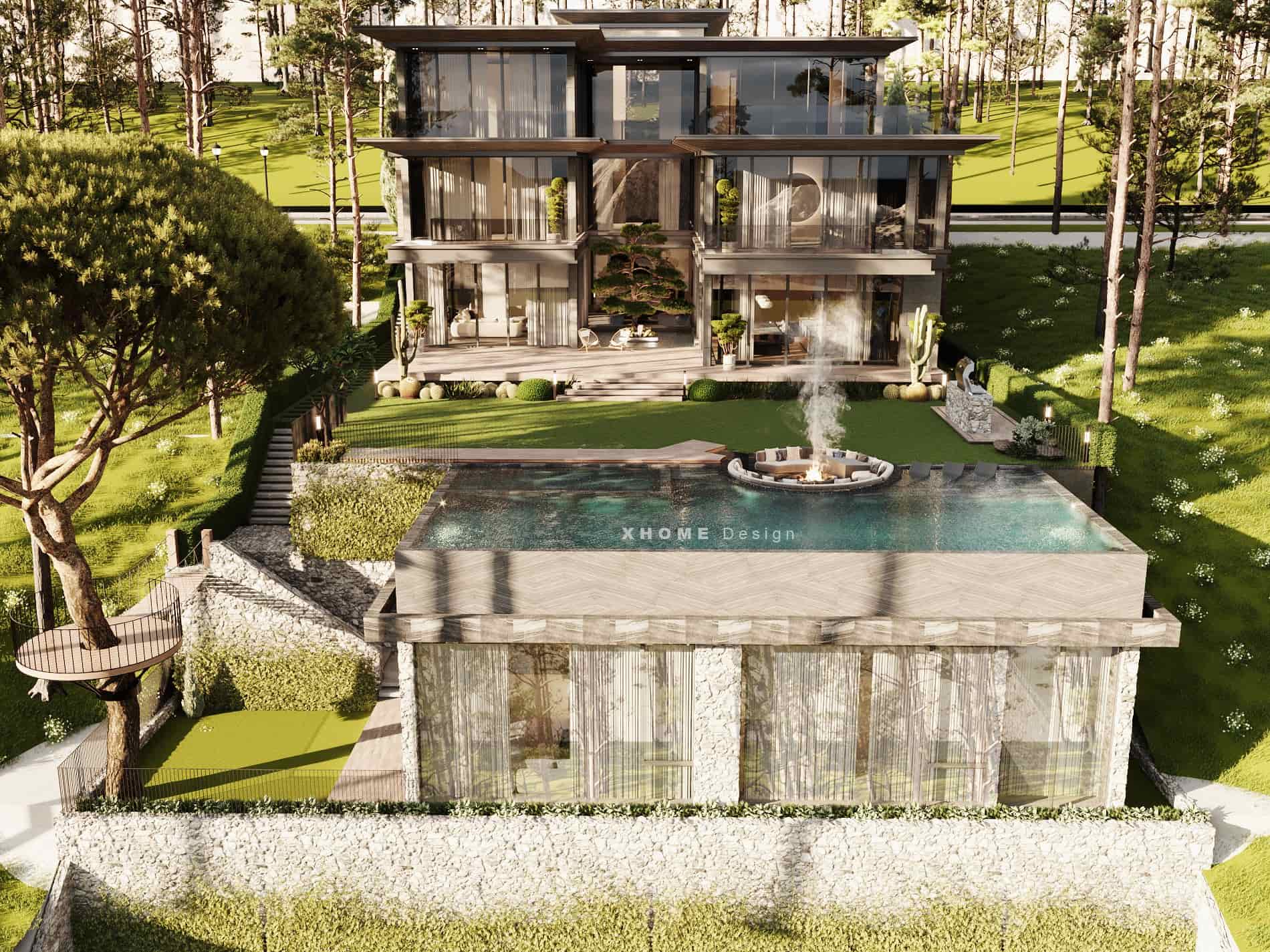 68+ mẫu thiết kế biệt thự hồ bơi đẹp đáng tham khảo 16 Villa hiện đại mái bằng tích hợp hồ bơi và không gian mở