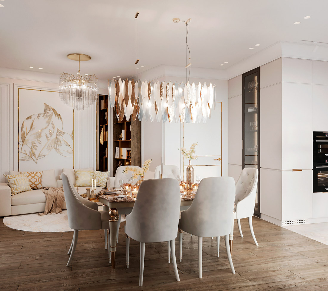 Mẫu chung cư 50m2 thiết kế theo phong cách tân cổ điển