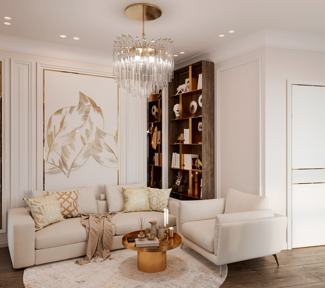 Mẫu chung cư 50m2 thiết kế theo phong cách tân cổ điển