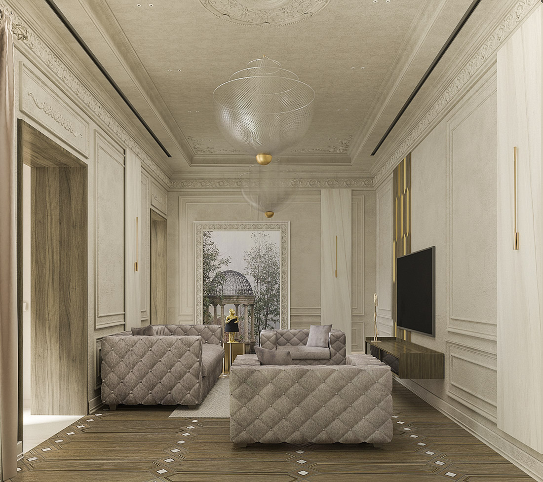 Mẫu nội thất chung cư tân cổ điển 1 phòng ngủ