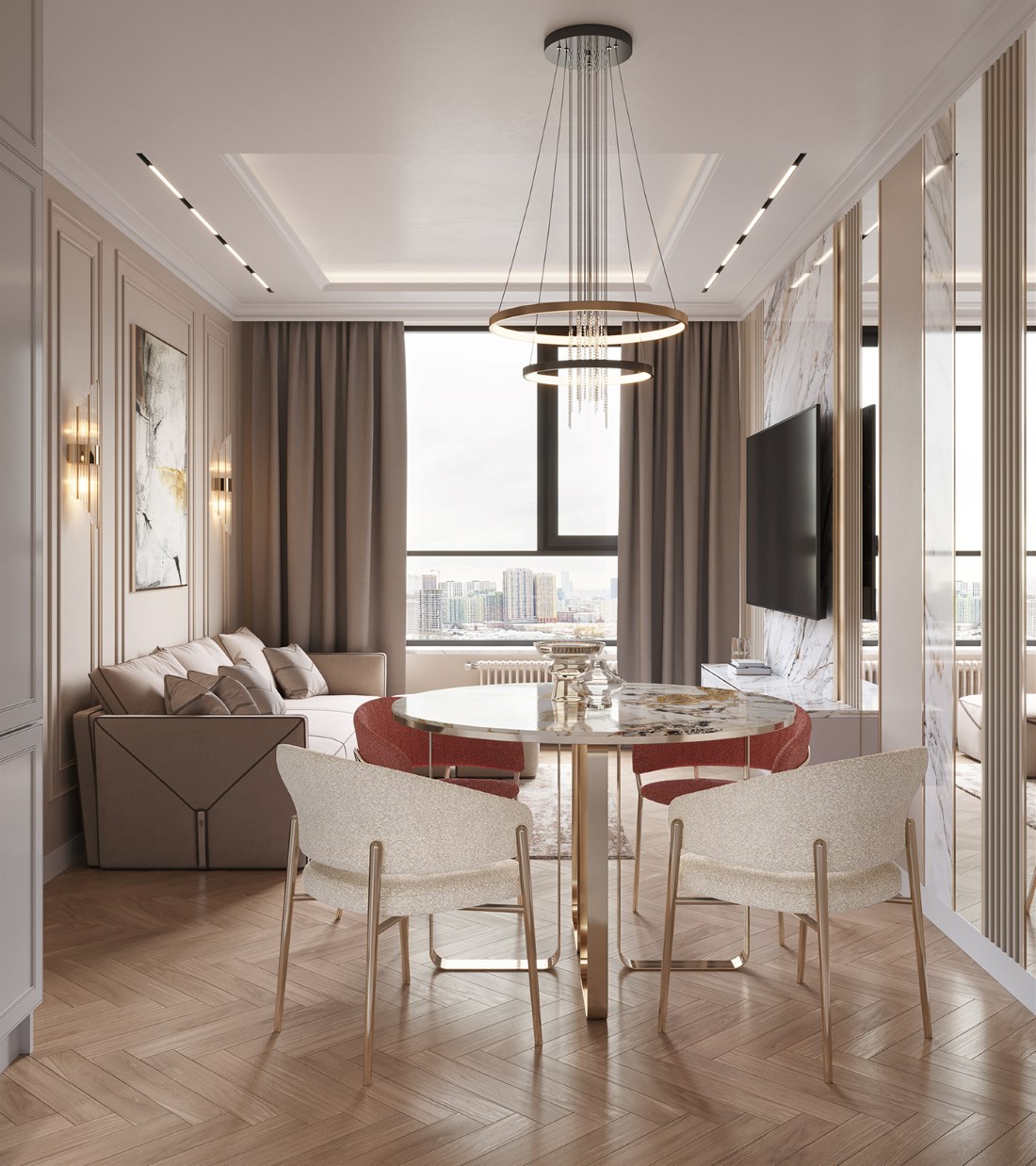 Mẫu nội thất chung cư tân cổ điển 1 phòng ngủ