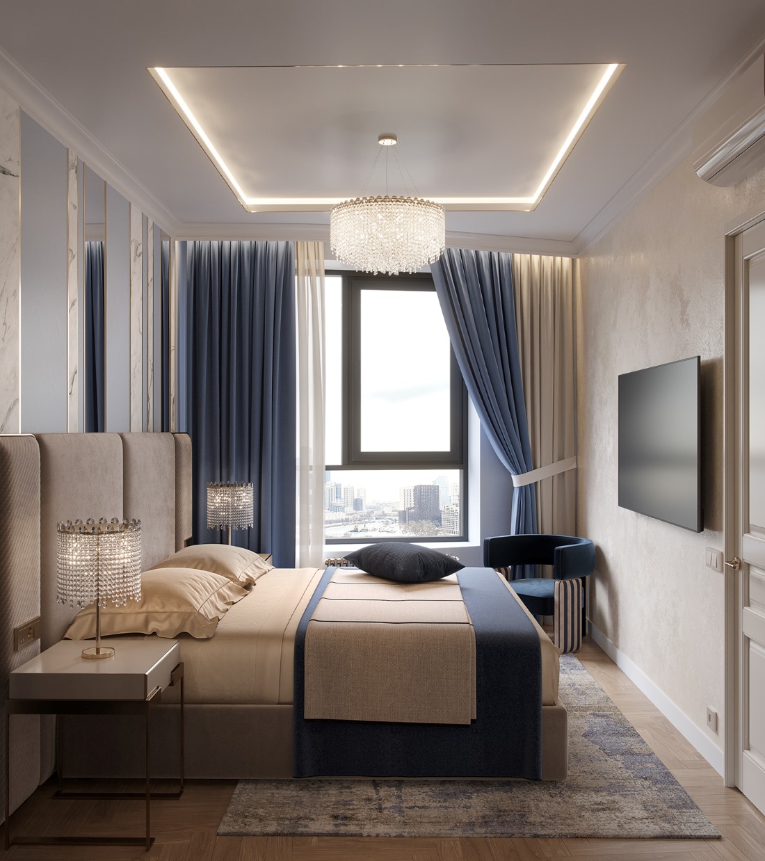 Mẫu nội thất chung cư tân cổ điển 1 phòng ngủ