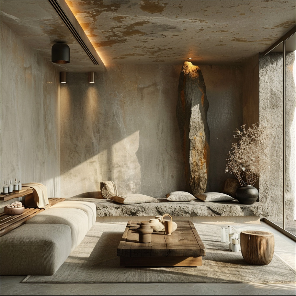 mẫu thiết kế spa mang phong cách wabi sabi thô mộc