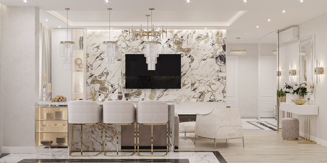 Thiết kế nội thất chung cư tân cổ điển sử dụng đá marble