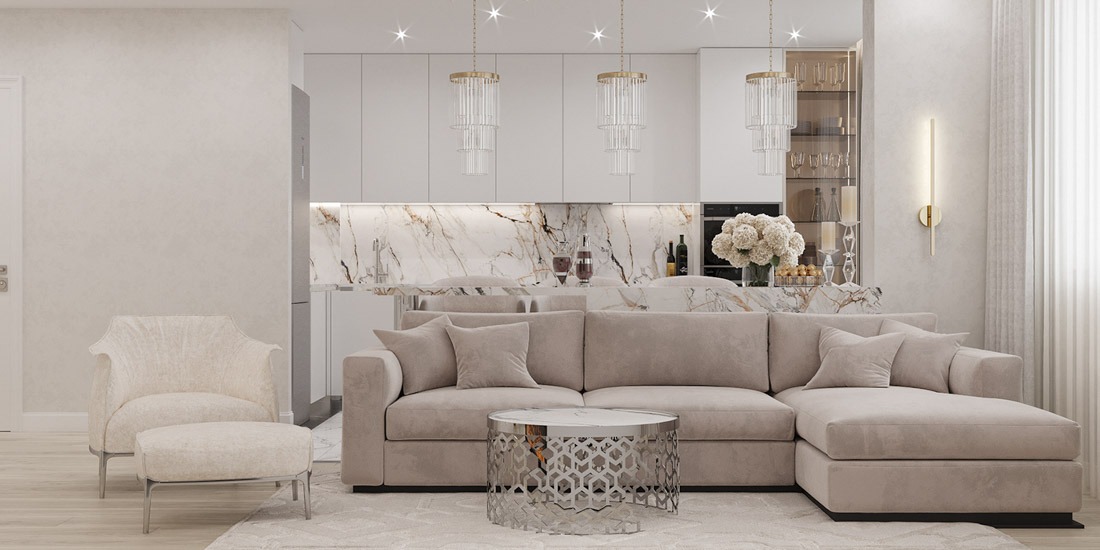 Thiết kế nội thất chung cư tân cổ điển sử dụng đá marble