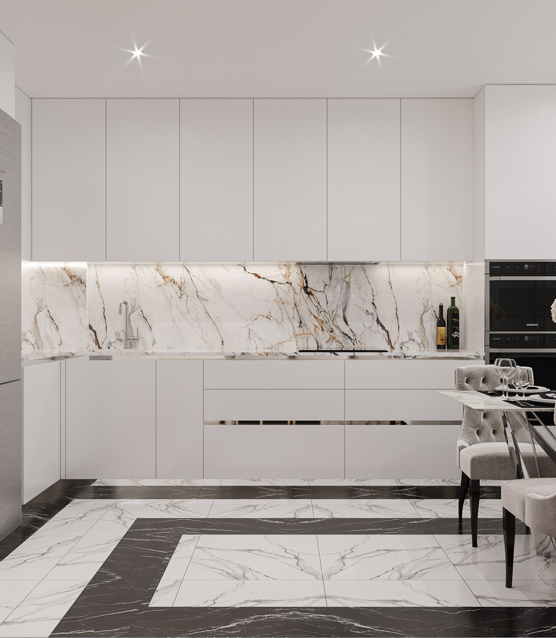 Thiết kế nội thất chung cư tân cổ điển sử dụng đá marble