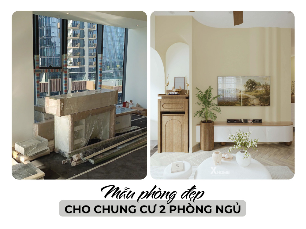 Mẫu thi công nội thất phòng khách cho chung cư 2 phòng ngủ