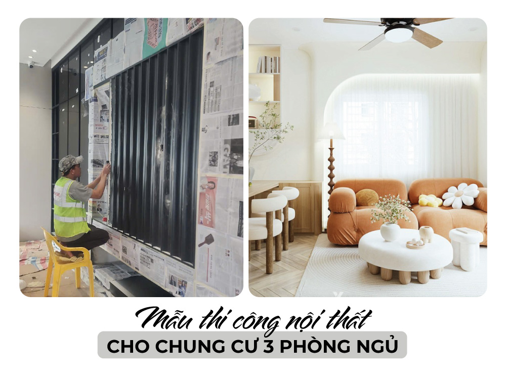 Mẫu thi công nội thất phòng khách chung cư 3 phòng ngủ