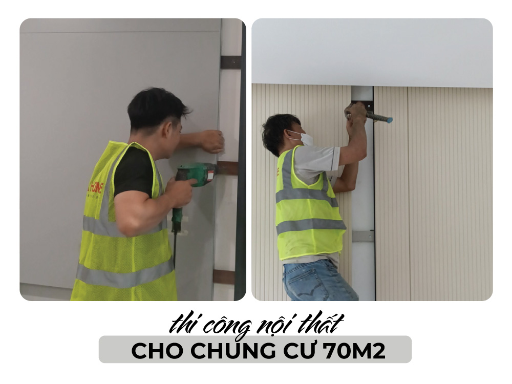 thi công phòng khách chung cư 70m2 