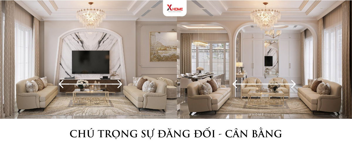 Biệt thự tân cổ điển chú trọng sự đăng đối cân bằng