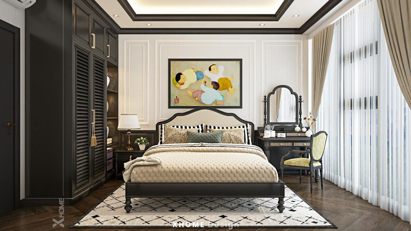 Nội thất căn hộ chung cư 2 phòng ngủ phong cách Indochine