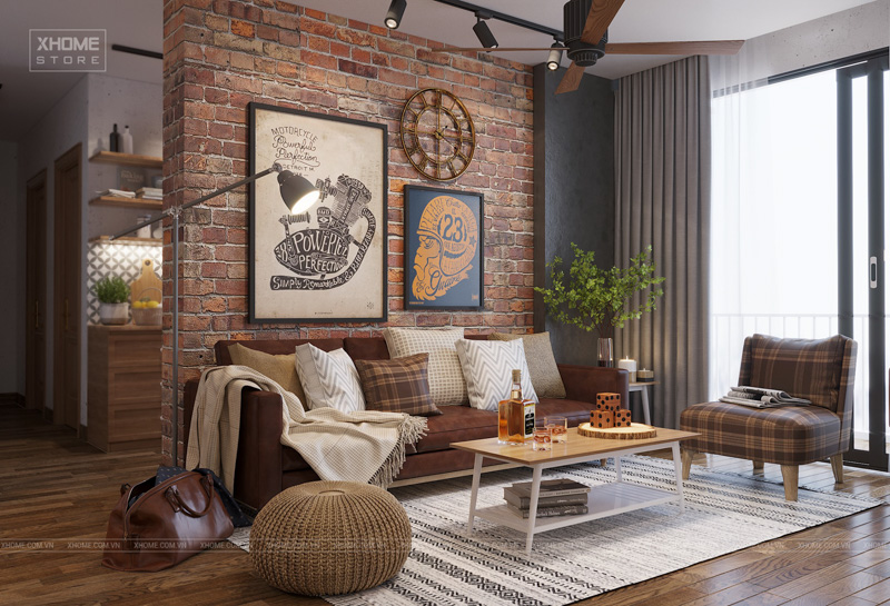 50+ Mẫu thiết kế nội thất chung cư 70m2 tối ưu từng không gian 3 Mẫu 2PN phong cách công nghiệp (Industrial)