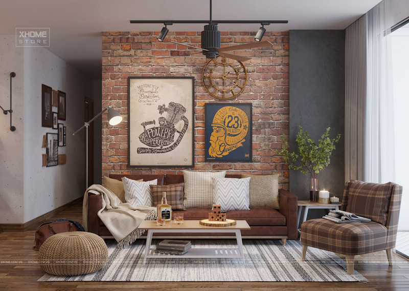 50+ Mẫu thiết kế nội thất chung cư 70m2 tối ưu từng không gian 2 Mẫu 2PN phong cách công nghiệp (Industrial)