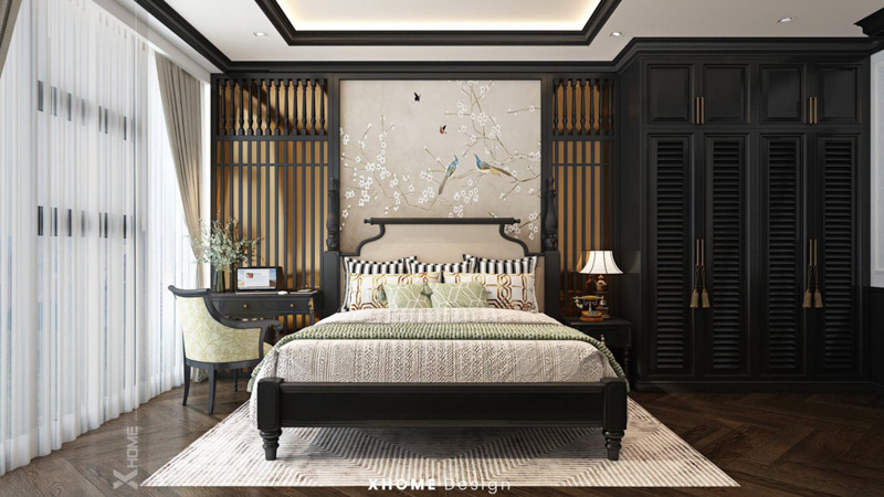 Nội thất căn hộ chung cư 2 phòng ngủ phong cách Indochine