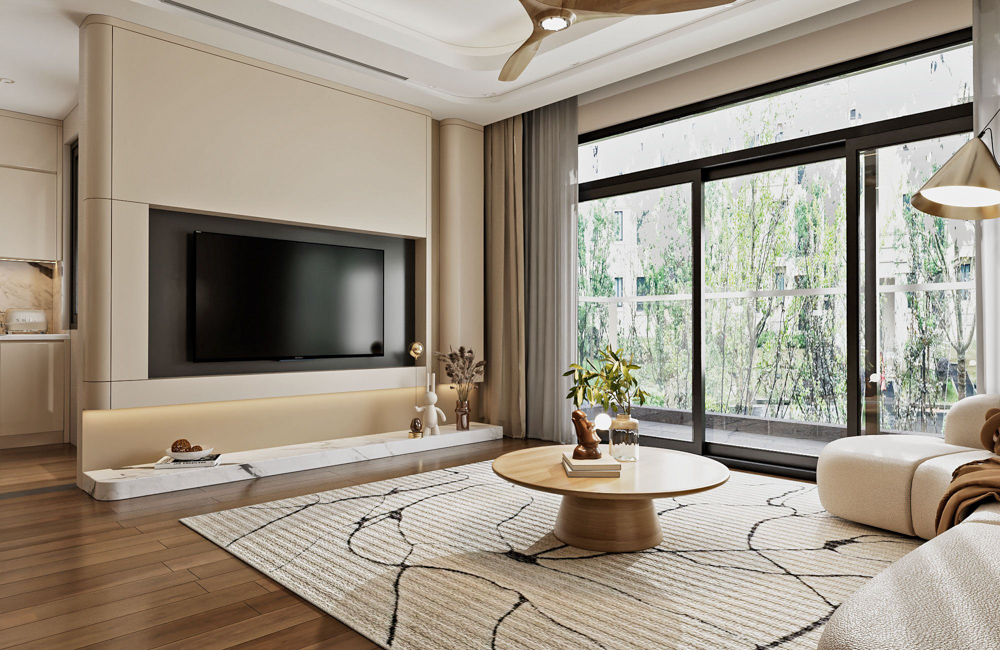 40+ Ý tưởng thiết kế nội thất phòng khách chung cư đẹp 2024 16 Mẫu phòng khách mở với view ban công thoáng đãng