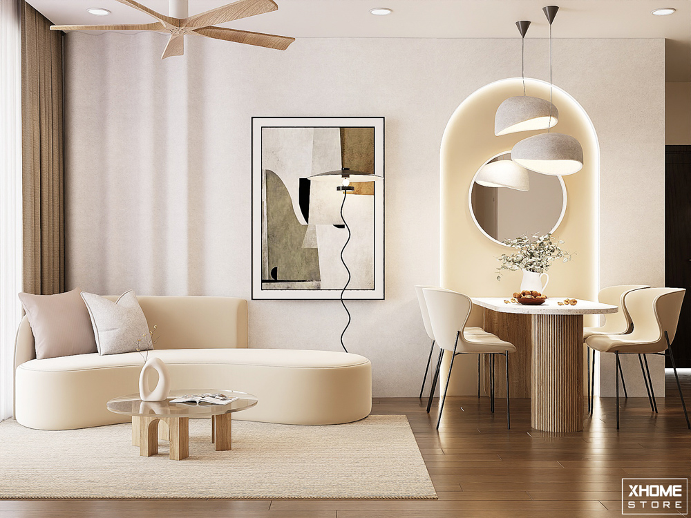 40+ Ý tưởng thiết kế nội thất phòng khách chung cư đẹp 2024 30 Tăng độ rộng rãi cho không gian bằng gương trang trí