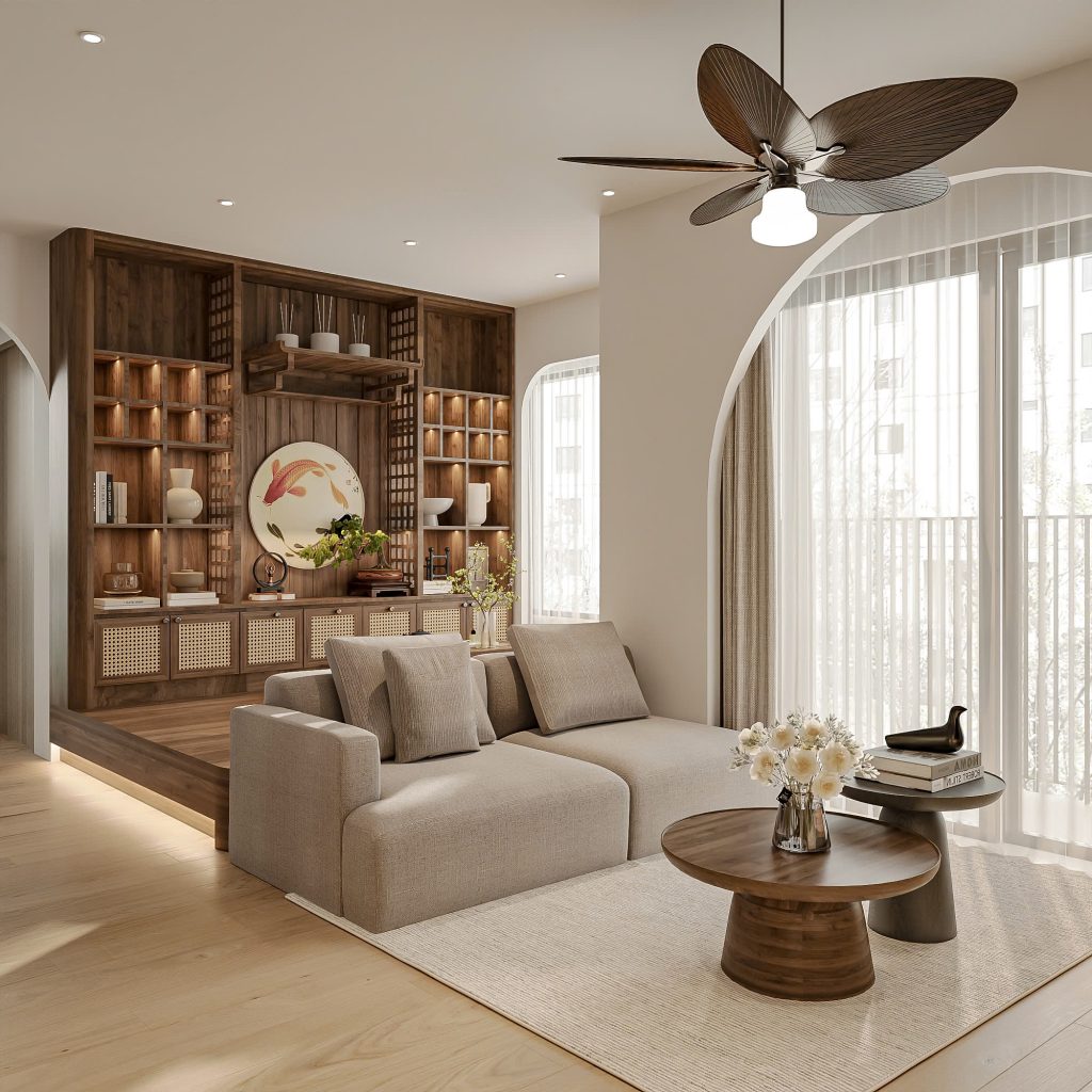 40+ Ý tưởng thiết kế nội thất phòng khách chung cư đẹp 2024 20 Mẫu phòng khách theo phong cách Japandi thanh lịch