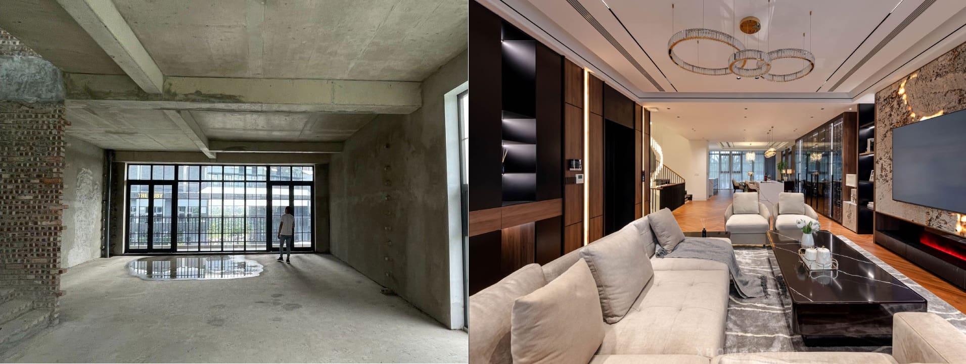 Top 10 Công ty thi công nội thất uy tín 2026 2 Ảnh trước và sau khi XHOME Sài Gòn thi công nội thất