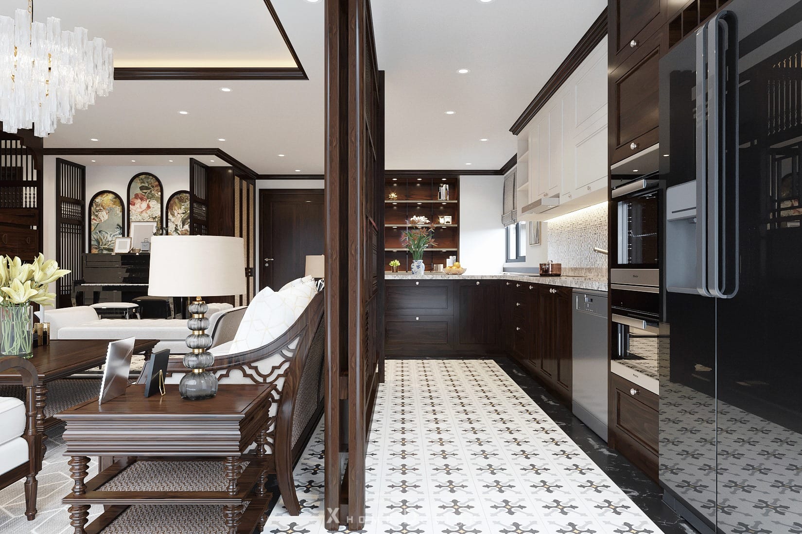 Thi công nội thất gỗ óc chó 2025: Báo Giá & 20+ Mẫu nội thất gỗ óc chó đẹp 17 Dự án Căn hộ Golden Land - Phong cách Indochine