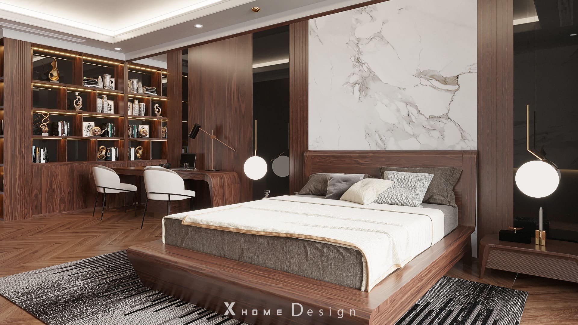 Thi công nội thất gỗ óc chó 2025: Báo Giá & 20+ Mẫu nội thất gỗ óc chó đẹp 22 Phòng ngủ gỗ óc chó – Ấm áp & thư giãn