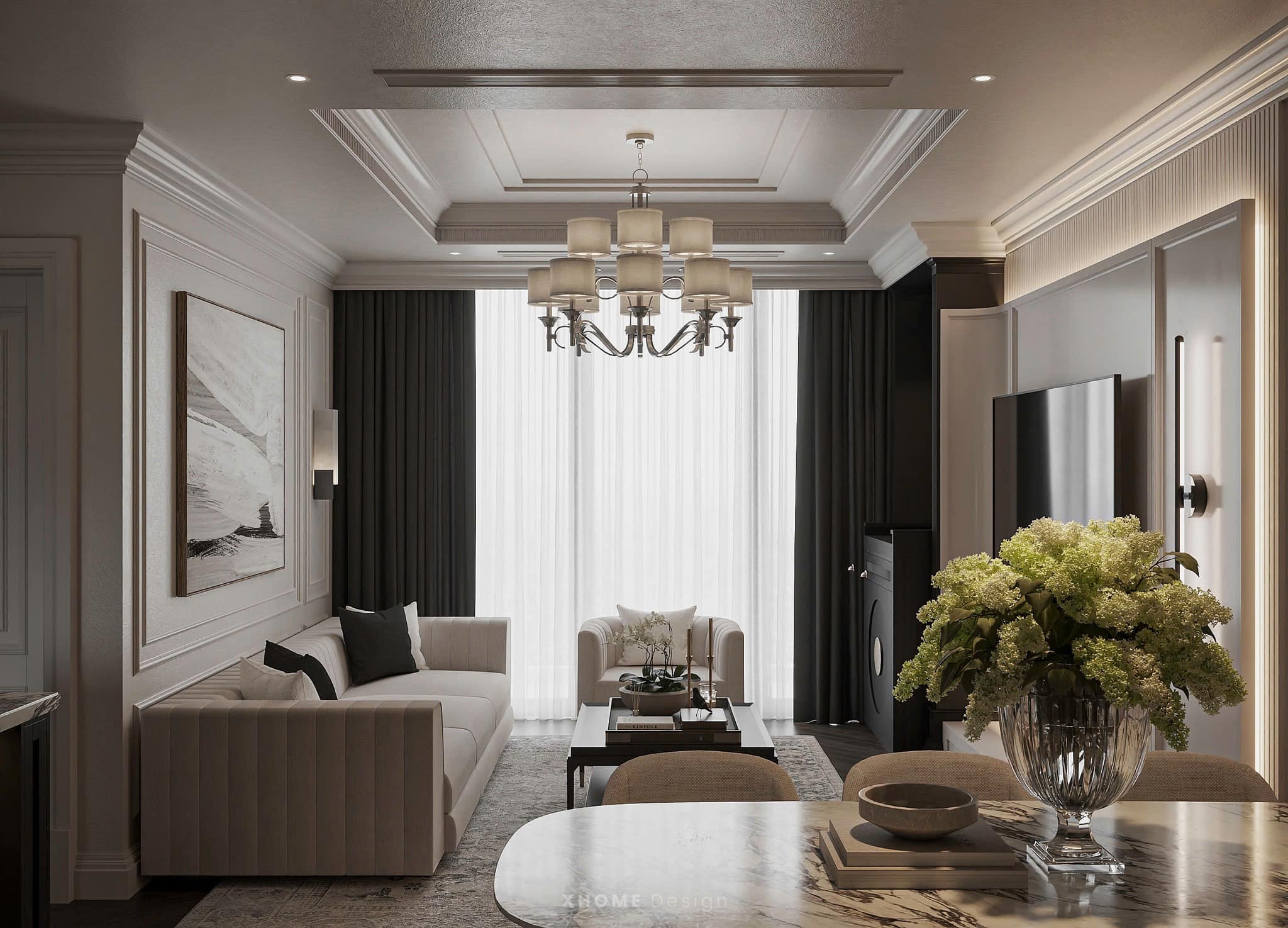 Thiết kế nội thất chung cư tân cổ điển Han Jardin Apartment 140m2