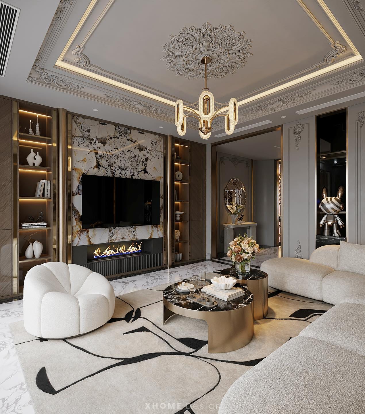 Thi công nội thất tân cổ điển: Báo giá & công trình thực tế 4 Thi công phần thô và hệ thống phào chỉ