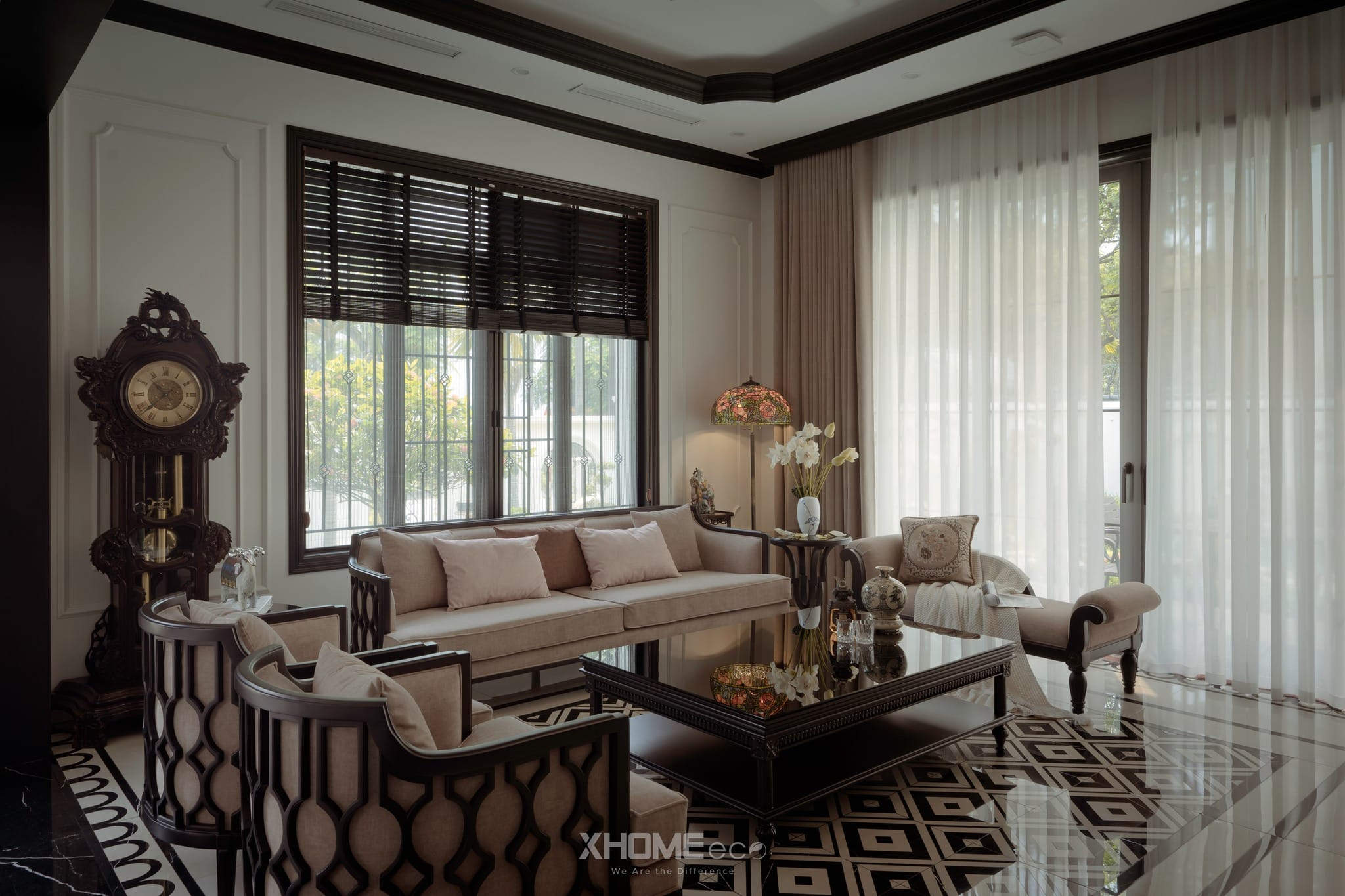 Thi Công Nội Thất Biệt Thự Indochine: Nét Đẹp Hoài Cổ Giao Thoa Hiện Đại 5 Thi công nội thất biết thự Indochine - Không gian phòng khách 1