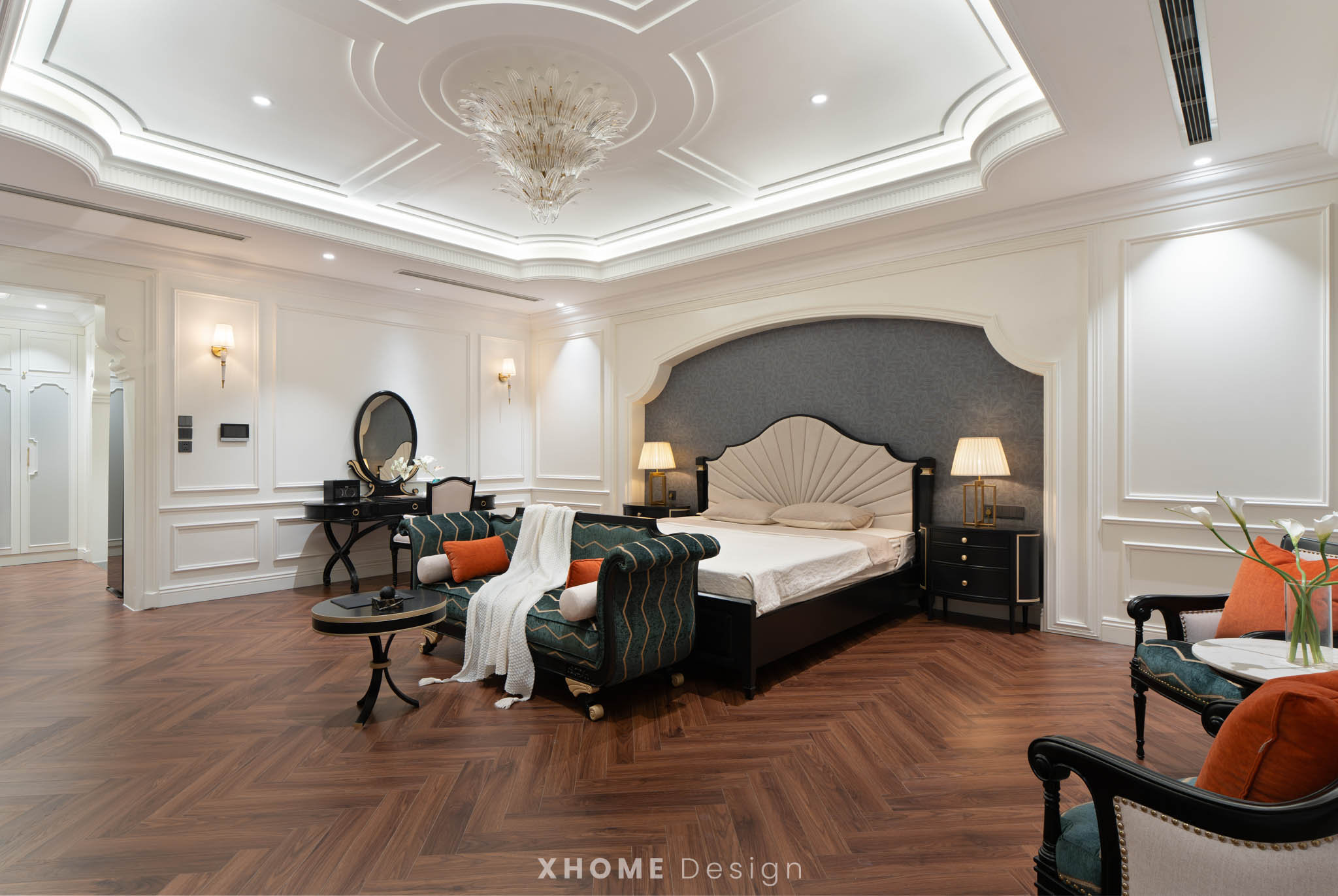 Thi Công Nội Thất Biệt Thự Indochine: Nét Đẹp Hoài Cổ Giao Thoa Hiện Đại 11 Thi công nội thất biết thự Indochine - Phòng ngủ master đậm chất thơ 1