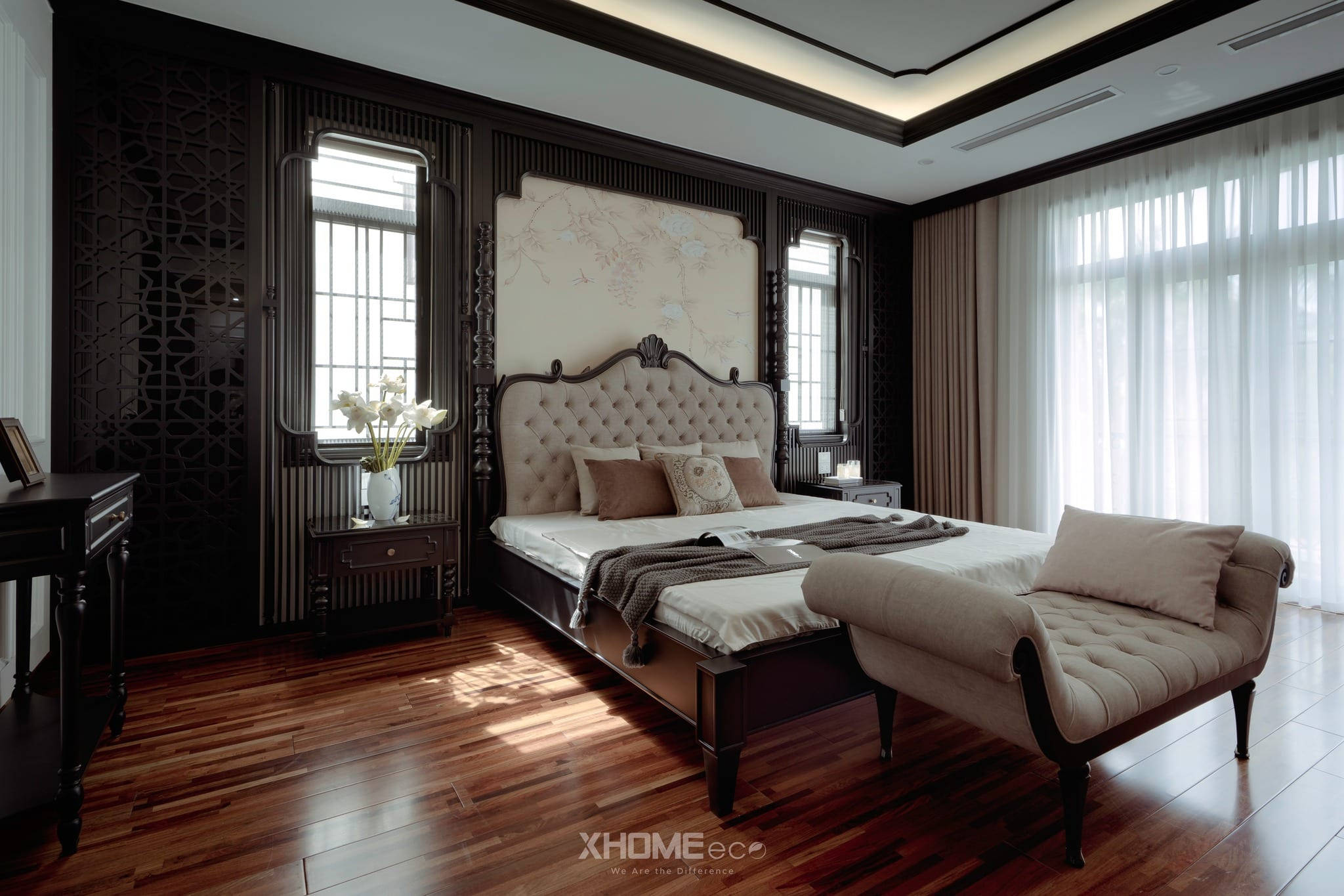 Thi Công Nội Thất Biệt Thự Indochine: Nét Đẹp Hoài Cổ Giao Thoa Hiện Đại 14 Thi công nội thất biết thự Indochine - Phòng ngủ master đậm chất thơ 4