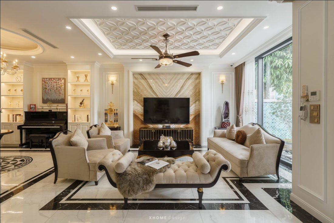 Thi Công Nội Thất Biệt Thự Tân Cổ Điển: Bảng Giá & Mẫu Đẹp Nhất 15 Thi công nội thất biệt thự tân cổ điển - Phòng khách 1