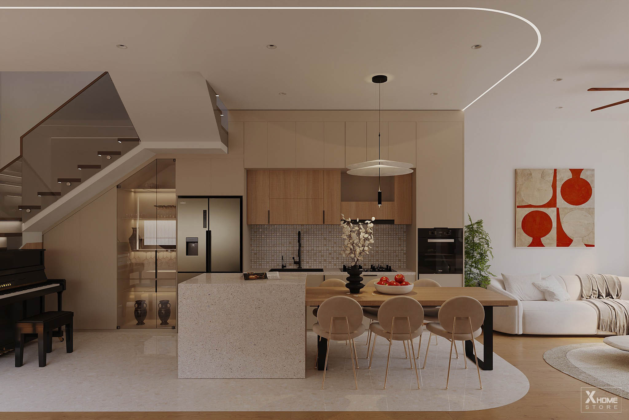 Thi Công Nội Thất Biệt Thự Wabi Sabi: Đánh Thức Vẻ Đẹp Nguyên Bản 5 Thi công nội thất biệt thự Wabi Sabi - Phòng bếp và phòng ăn 1