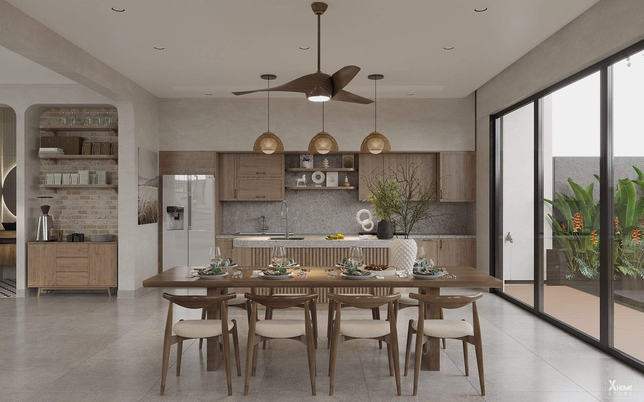 Bố trí phòng bếp liền kề khu vực ăn uống là giải pháp hoàn hảo giúp tối ưu diện tích cho nhà phố hẹp ngang