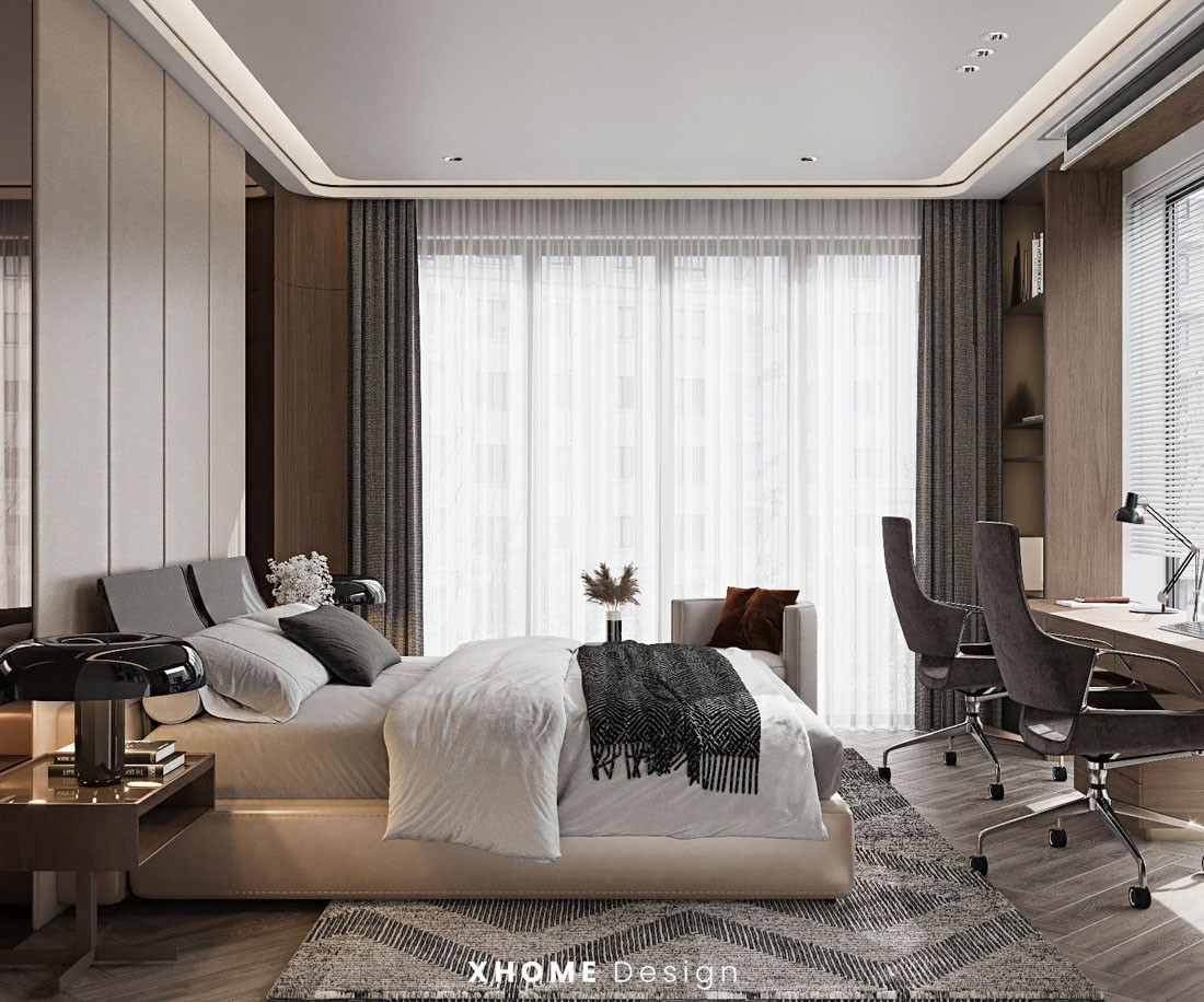 19+ mẫu thiết kế nội thất nhà phố 16x5m (5x16m) đẹp, tối ưu công năng 4 Thiết kế nội thất phòng ngủ Master