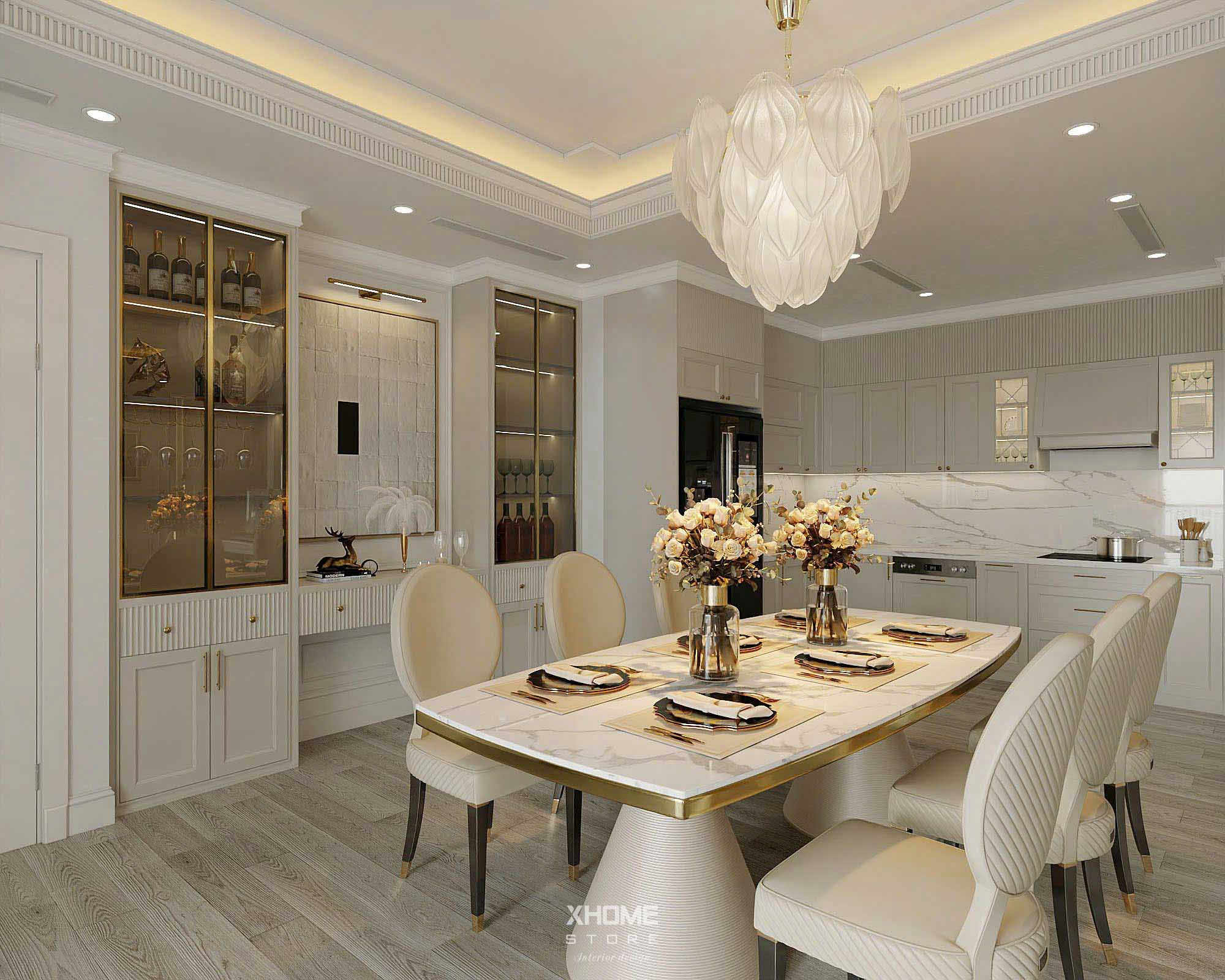 39+ mẫu thiết kế nội thất nhà phố tân cổ điển đẹp, sang trọng nhất 5 Thiết kế phòng bếp và phòng ăn tân cổ điển tiện nghi