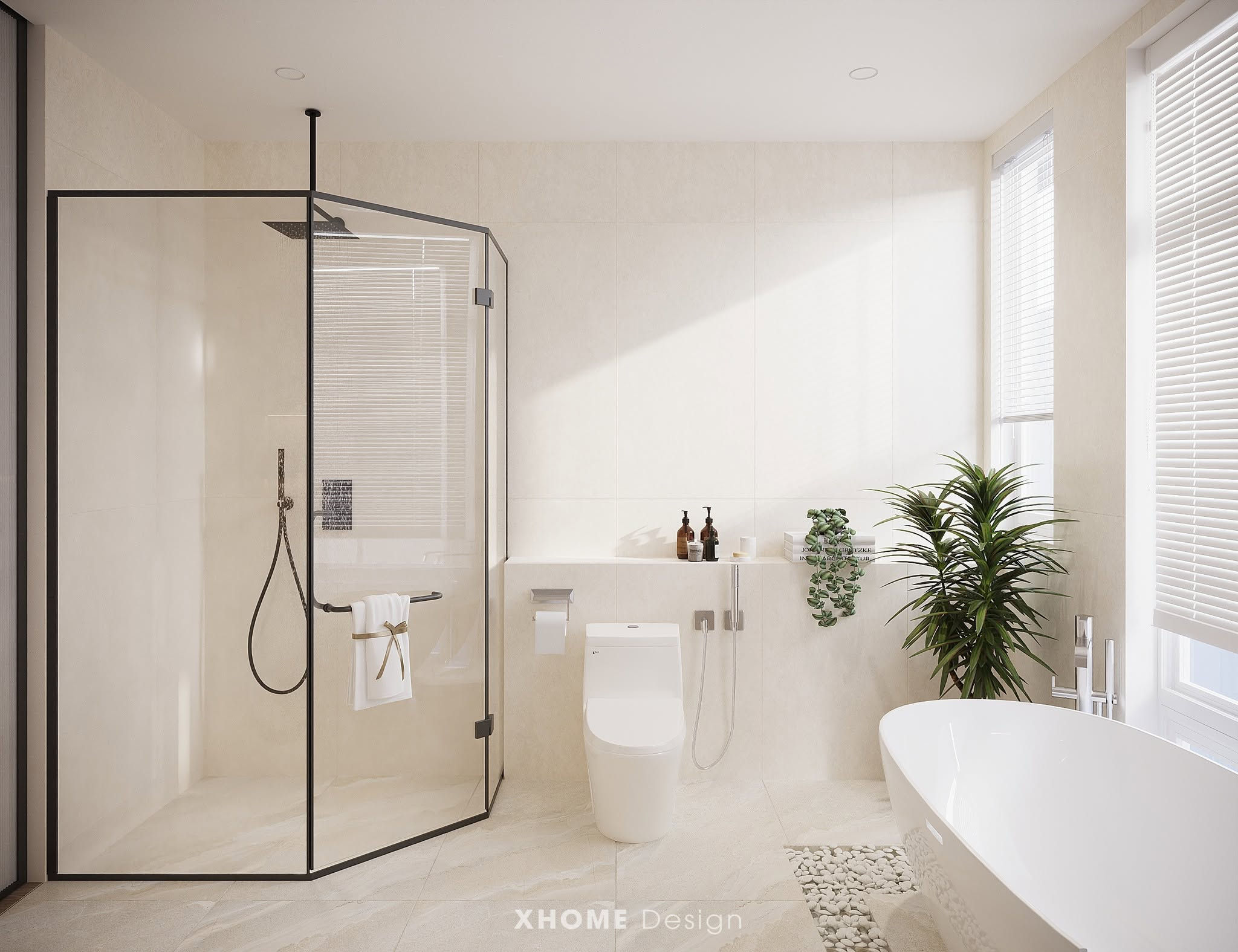 19+ mẫu thiết kế nội thất nhà phố 16x5m (5x16m) đẹp, tối ưu công năng 5 Thiết kế phòng tắm và khu vực vệ sinh hiện đại