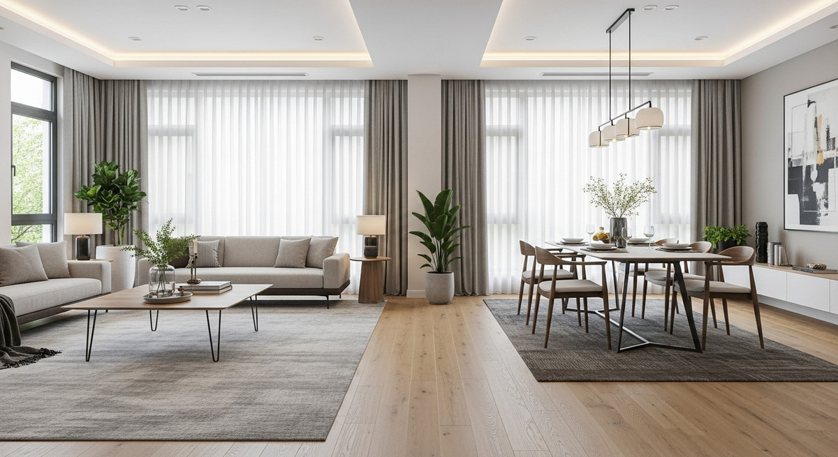 Tổng hợp mẫu thiết kế nội thất nhà phố hiện đại đẹp, dẫn đầu xu hướng 2026 1 Thiết kế không gian mở kết nối phòng khách và phòng ăn giúp tối ưu diện tích nhà phố