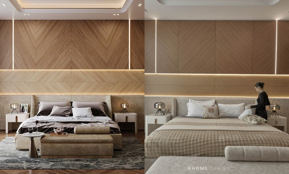 Không gian phòng ngủ 3D và thực tế bàn giao