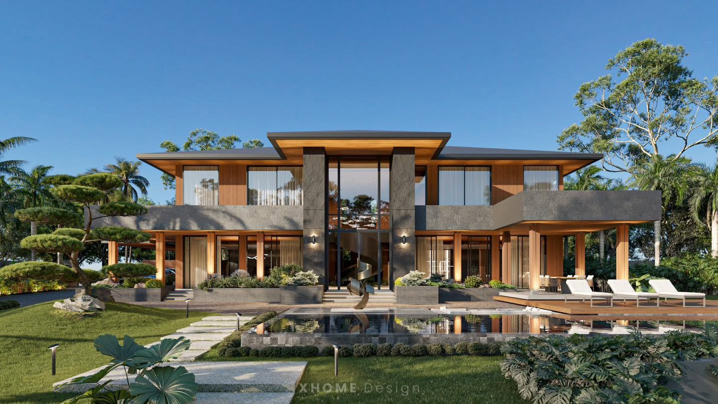 Latest Detailed Price List for a Complete 2-Story Villa Construction Package (2026) Cost of building a 2-story villa with a Japanese-style roof.